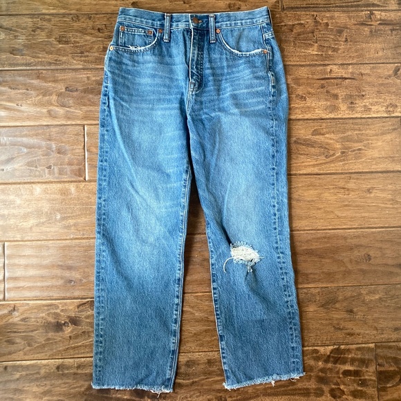 Madewell The Classic Straight Jean Sz 28 Cropped Distressed High Rise - Picture 1 of 11